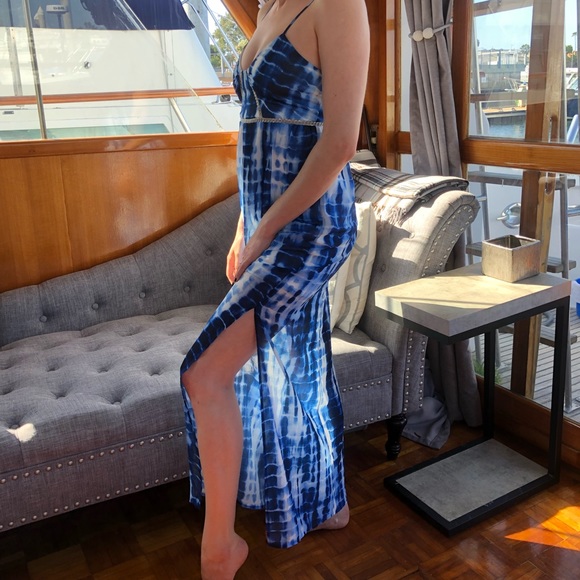 G by Guess Blue Print Maxi Dress w Chain details size XS - Picture 2 of 7